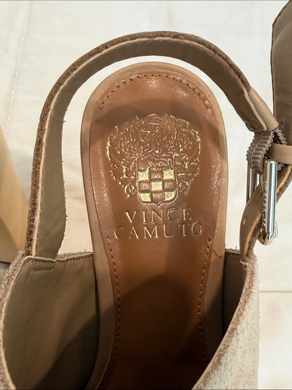 Vince Camuto Taupe Suede Studded Platform Slingbacks